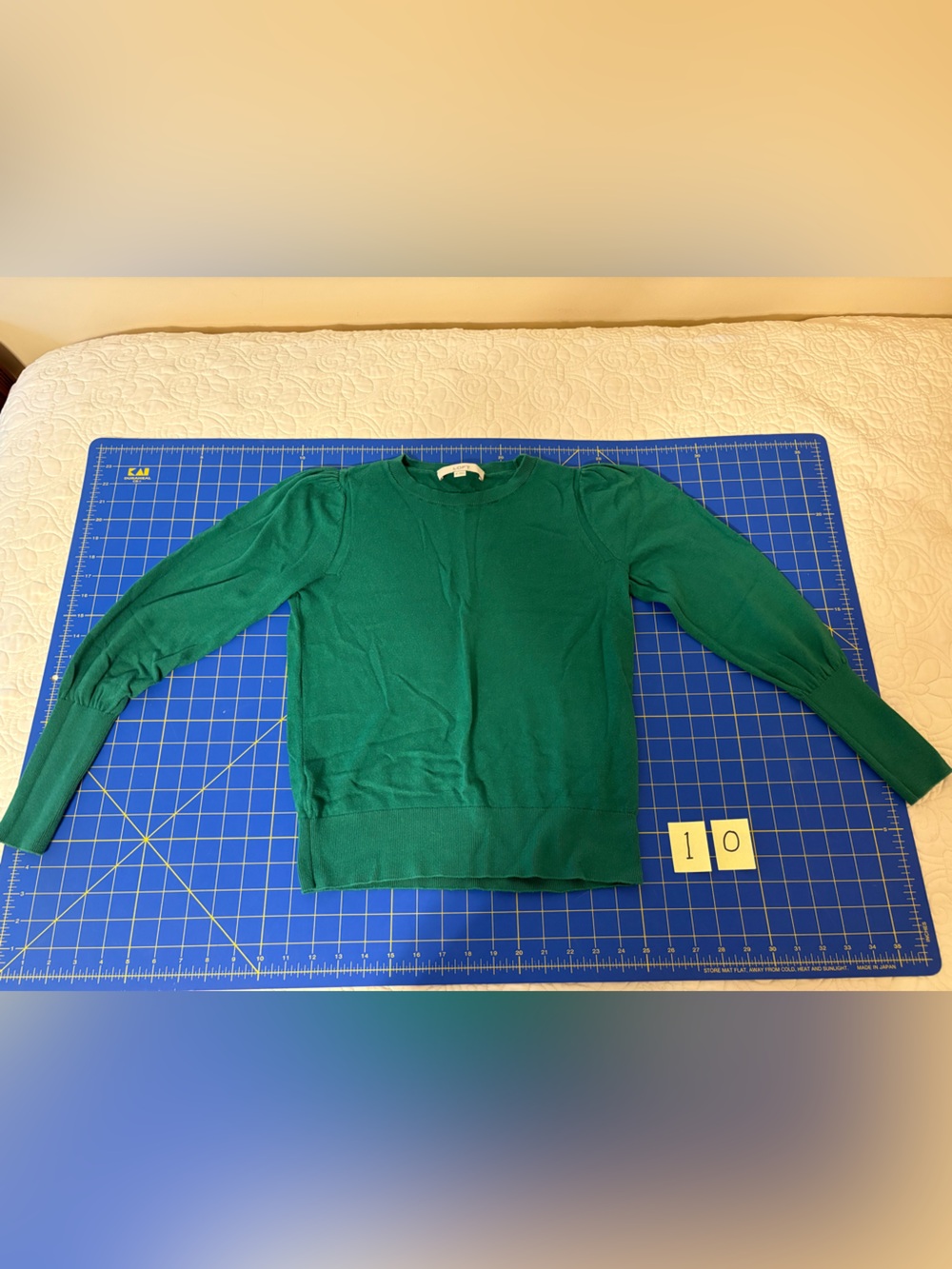 Loft Kelly Green Cotton Rayon Puffy Sleeve Sweater XS